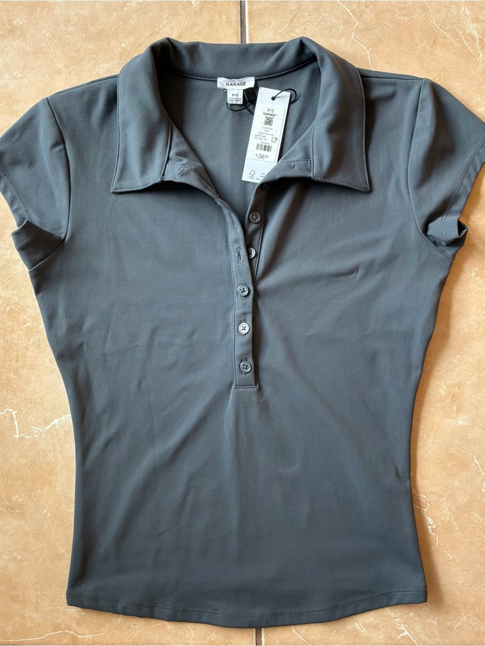 Garage Short-Sleeve Button-Down Polo in Gray